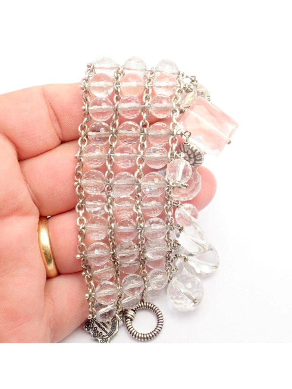 Vintage Mario Buccellati Free Time Silver Quartz 3 Row Bead Fish Toggle Bracelet - Picture 9 of 11